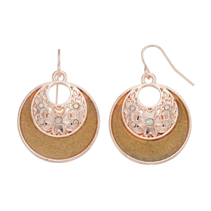 Brown Cutout Disc Nickel Free Drop Earrings, Women's
