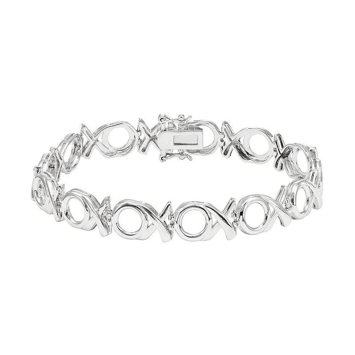 Sterling Silver Xo Bracelet, Women's, Size: 7.5, White