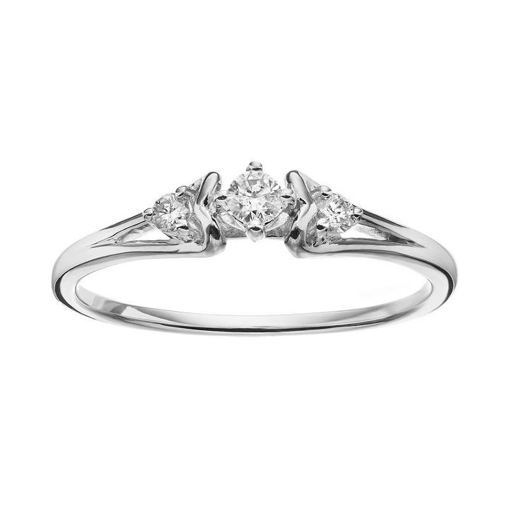 Sterling Silver 1/6 Carat T.w. Diamond 3-stone Promise Ring, Women's, Size: 5, White