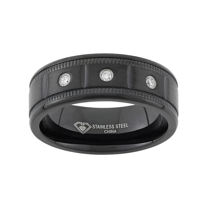 1/10 Carat T.w. Diamond Black Ion-plated Stainless Steel Wedding Band - Men, Size: 8