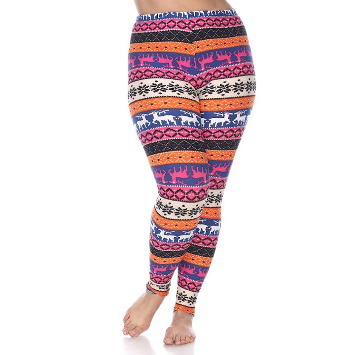 Plus Size White Mark Holiday Printed Leggings, Women's, Orange