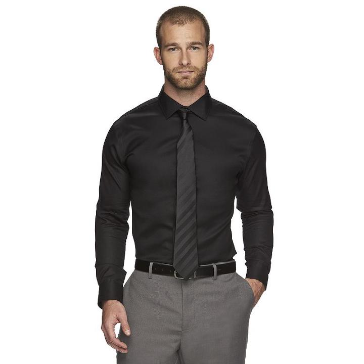 Men's Marc Anthony Slim-fit Non-iron Dress Shirt, Size: 17.5-32/33, Black