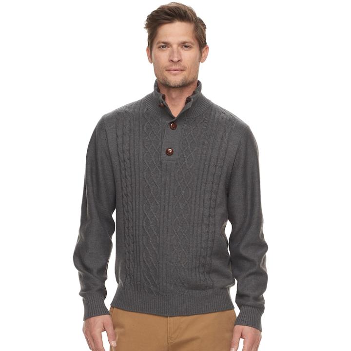 Men's Haggar Regular-fit Cable-knit Quarter-zip Sweater, Size: Xl, Dark Grey