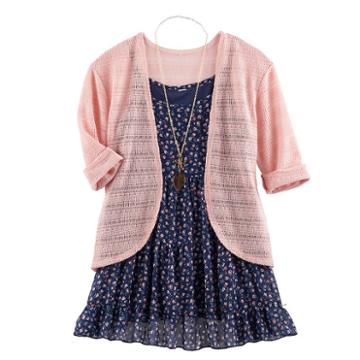 Girls 7-16 Knitworks Dress, Shrug & Necklace Set, Girl's, Size: Medium, Blue (navy)
