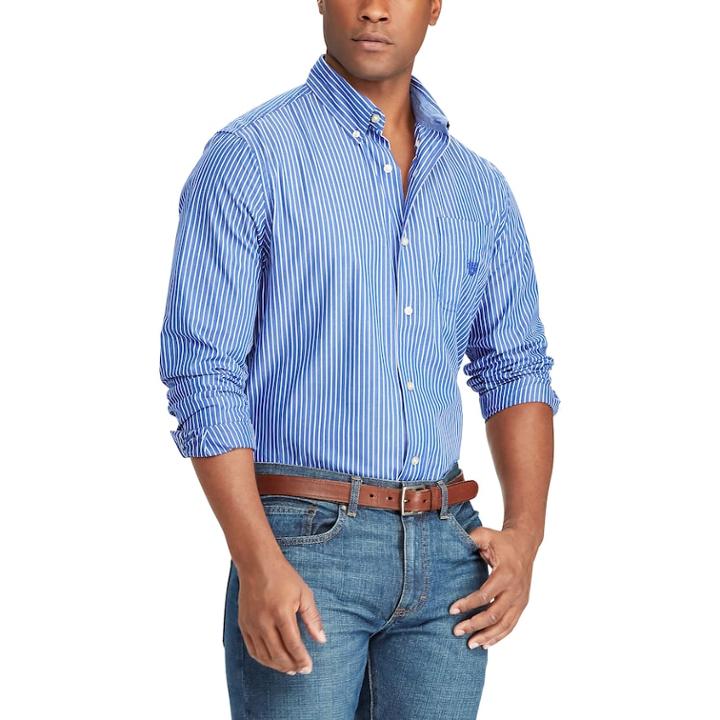 Big & Tall Chaps Classic-fit Stretch Poplin Button-down Shirt, Men's, Size: 4xb, Blue