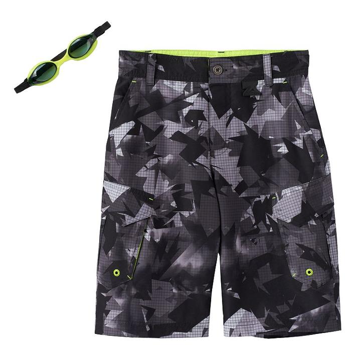 Boys 8-20 Zeroxposur Abstract Geometric Swim Trunks With Goggles, Boy's, Size: Large, Black