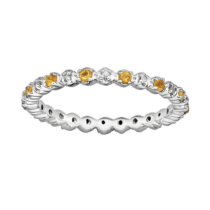 Stacks And Stones Sterling Silver Citrine And Diamond Accent Stack Ring, Women's, Size: 6, Orange