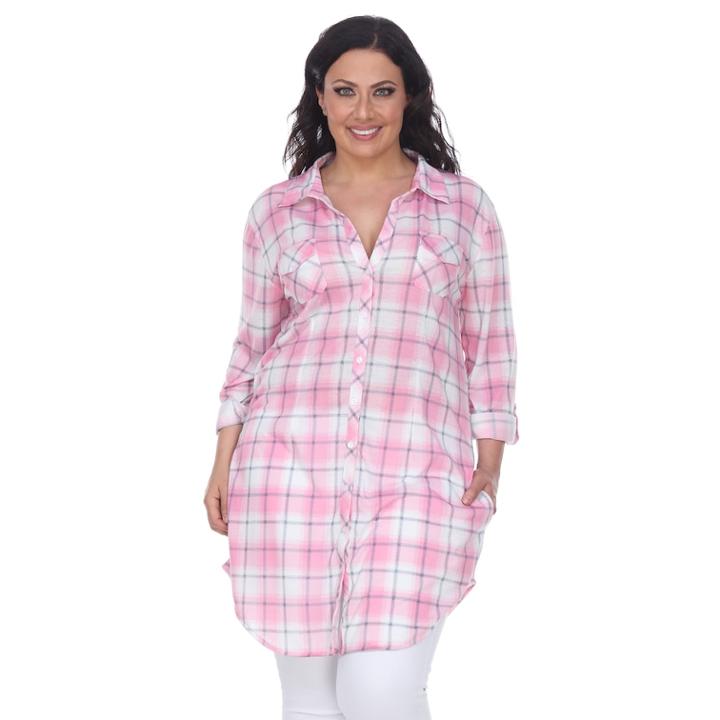 Plus Size White Mark Plaid Flannel Tunic, Women's, Size: 3xl, Pink