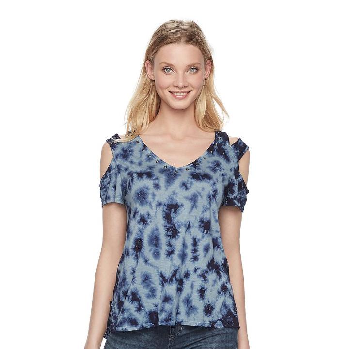 Women's Rock & Republic&reg; Tie-dye Cold-shoulder Tee, Size: Medium, Dark Blue
