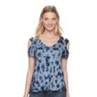 Women's Rock & Republic&reg; Tie-dye Cold-shoulder Tee, Size: Medium, Dark Blue
