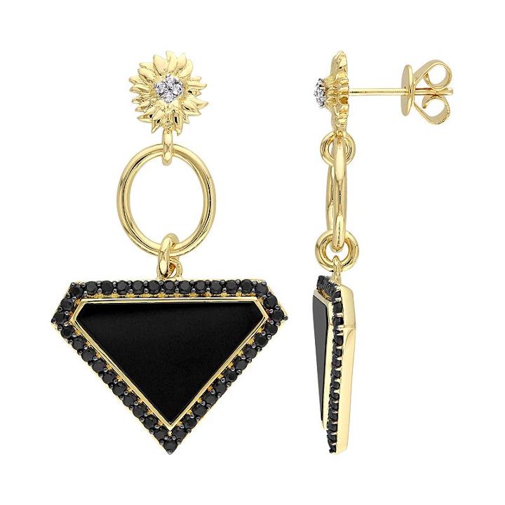 V19.69 Italia 18k Gold Over Silver Gemstone Triangle Drop Earrings, Women's, Black