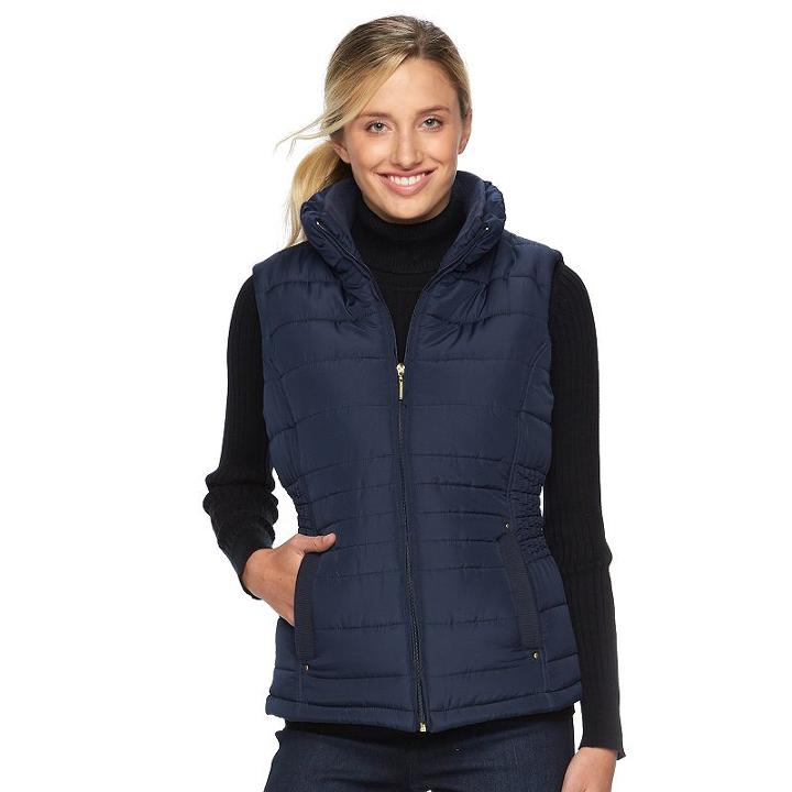 Women's Weathercast Puffer Vest, Size: Large, Blue (navy)