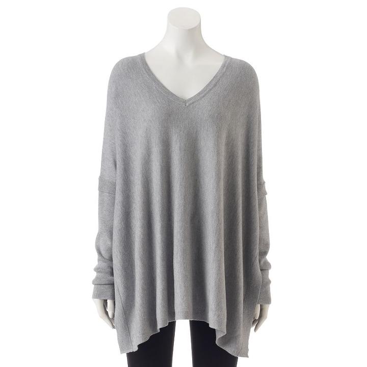 Women's Apt. 9&reg; V-neck Poncho Sweater, Size: L/xl, Med Grey