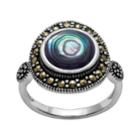 Sterling Silver Paua Shell And Marcasite Frame Ring, Women's, Size: 8, Green