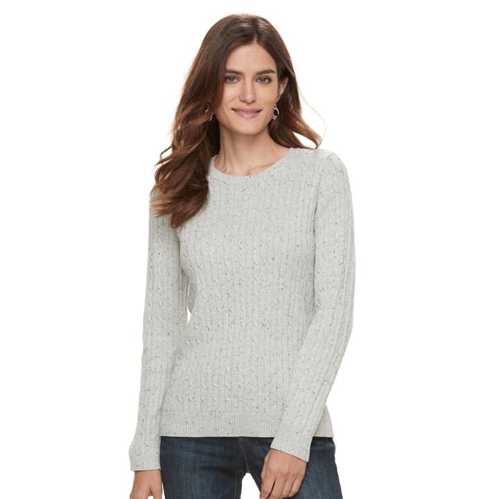 Women's Croft & Barrow&reg; Essential Cable-knit Sweater, Size: Medium, Light Grey