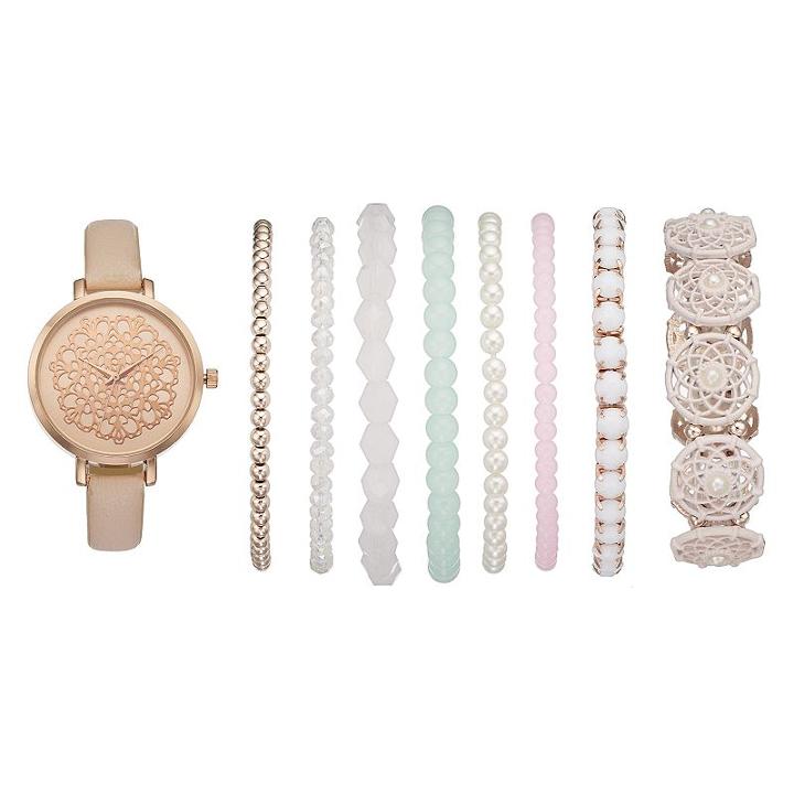 Women's Watch & Bracelet Set, Size: Medium, Pink