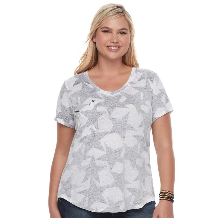 Juniors' Plus Size Grayson Threads Star Drapey Pocket Tee, Teens, Size: 2xl, White Oth