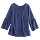 Girls 7-16 Mudd&reg; Crochet Inset Peasant Top, Size: 12, Blue (navy)
