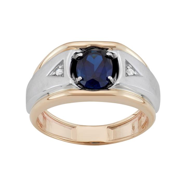 Men's Two Tone 10k Gold Lab-created Sapphire & Diamond Accent Ring, Size: 9, Blue
