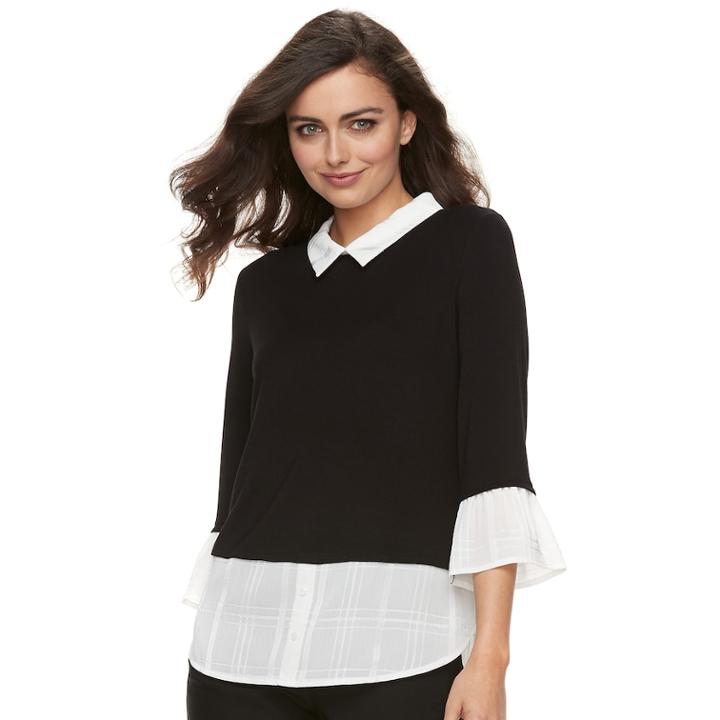Women's Elle&trade; Printed Mock-layer Top, Size: Small, Black