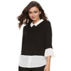 Women's Elle&trade; Printed Mock-layer Top, Size: Small, Black