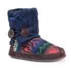 Muk Luks Women's Patti Cuffed Button Bootie Slippers, Size: Xl, Blue (navy)