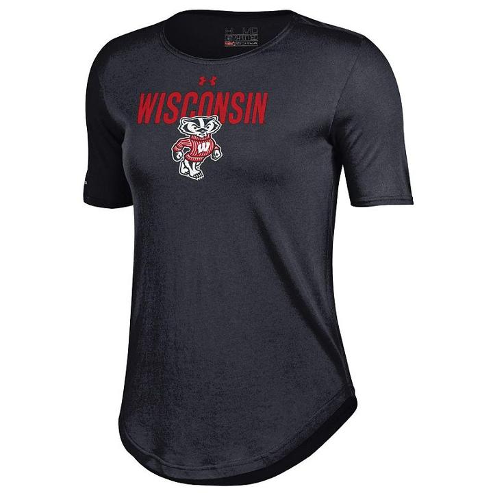 Women's Under Armour Wisconsin Badgers Tee, Size: Medium, Black