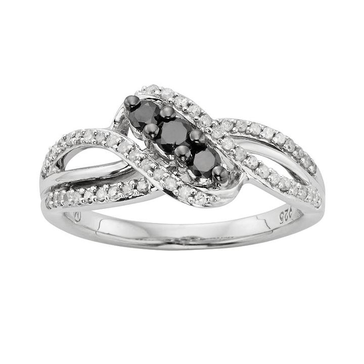 Sterling Silver 1/2-ct. T.w. Black And White Diamond Twist Ring, Women's, Size: 7
