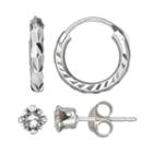 Charming Girl Kids' Sterling Silver Crystal Stud & Hoop Earring Set - Made With Swarovski Crystals, Grey