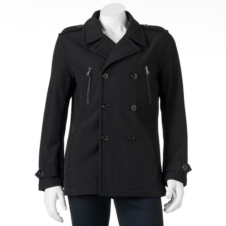 Urban Republic Double-breasted Softshell Peacoat - Men, Size: Large, Black