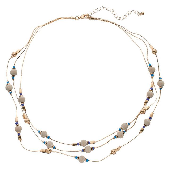 Wooden Bead Multi Strand Station Necklace, Women's, Multicolor
