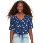 Juniors' About A Girl Printed Tie-front Shirt, Size: Xs, Blue (navy)