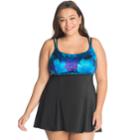 Plus Size Great Lengths Tummy Slimmer Printed Empire Swimdress, Women's, Size: 18, Blue