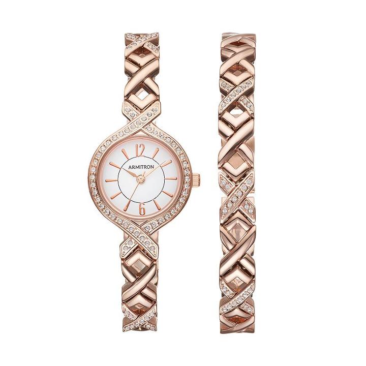 Armitron Women's Crystal X Link Watch & Bracelet Set - 75/5412wtrgst, Multicolor
