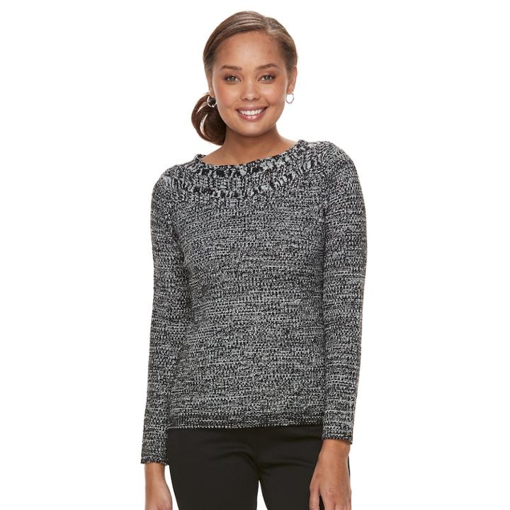 Petite Croft & Barrow Cable Trim Sweater, Women's, Size: L Petite, Black