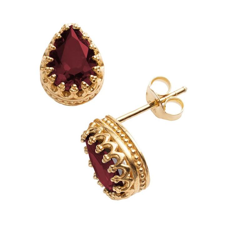 14k Gold Over Silver Garnet Crown Stud Earrings, Women's, Red