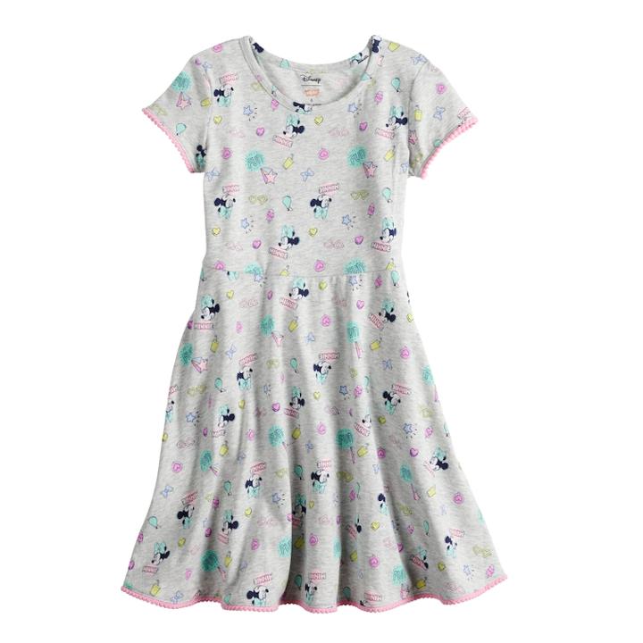 Disney Minnie Mouse Girls 4-10 Print Skater Dress By Jumping Beans&reg;, Size: 8, Light Grey
