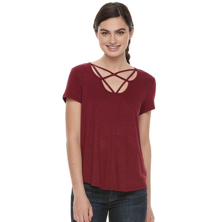 Juniors' Pink Republic Strappy Short Sleeve Tee, Girl's, Size: Xs, Med Purple