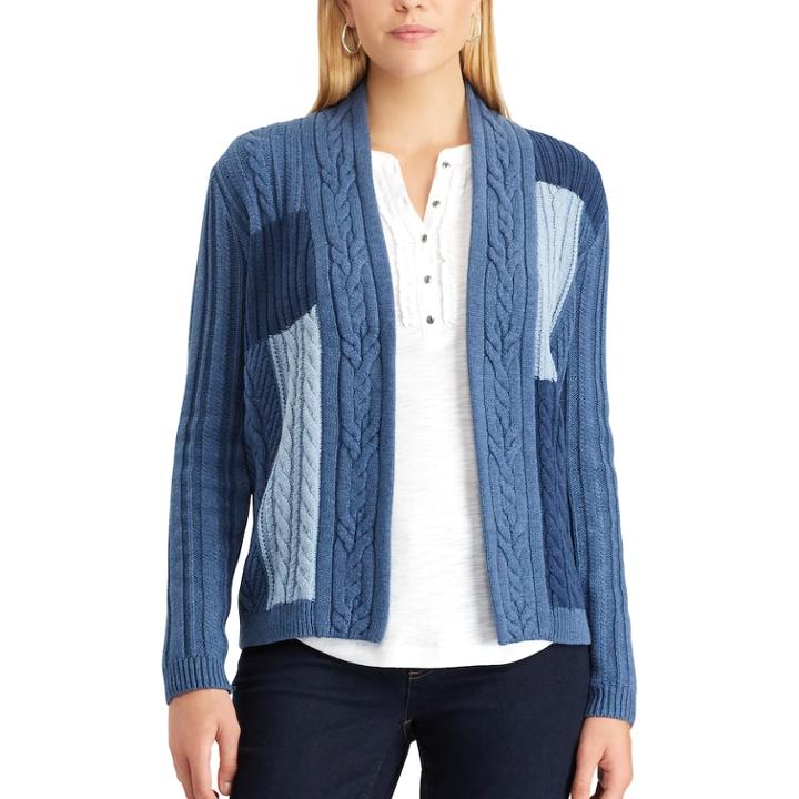 Women's Chaps Patchwork Cardigan, Size: Xl, Blue