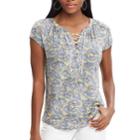 Women's Chaps Print Lace-up Top, Size: Xl, Yellow