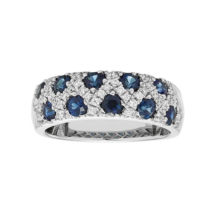 14k White Gold Sapphire & 1/3 Carat T.w. Diamond Crisscross Ring, Women's, Size: 9, Blue