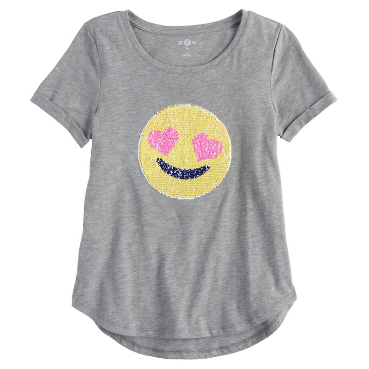 Girls 7-16 & Plus Size So&reg; Flip Sequin Rolled Cuff Tee, Size: 12 1/2, Med Grey