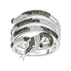 3/4 Carat T.w. Green And White Diamond Sterling Silver Multirow Snake Ring, Women's, Size: 7