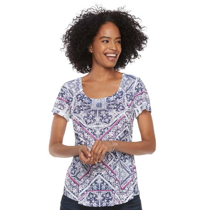 Women's World Unity Printed Scoopneck Tee, Size: Small, Grey (charcoal)