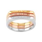 Journee Collection Tri Tone Sterling Silver Faith Hope Love Ring Set, Women's, Size: 7, Grey