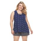 Plus Size Sonoma Goods For Life&trade; Floral Lace-up Tank, Women's, Size: 2xl, Dark Blue