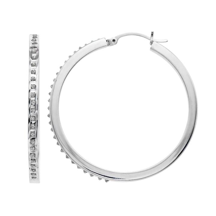 Platinum Over Silver Diamond Mystique Round Hoop Earrings, Women's, Grey