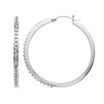 Platinum Over Silver Diamond Mystique Round Hoop Earrings, Women's, Grey