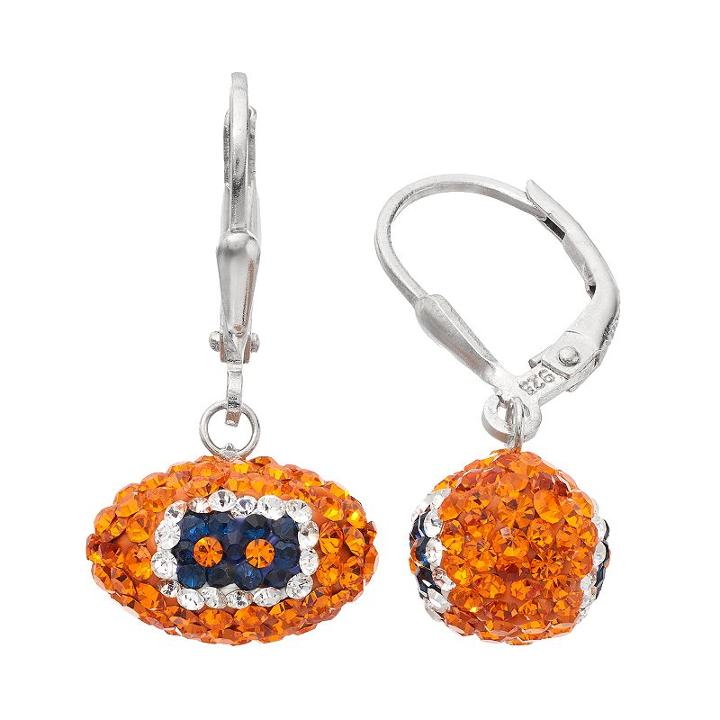 Denver Broncos Crystal Sterling Silver Football Drop Earrings, Women's, Multicolor