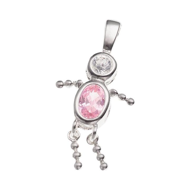 Sterling Silver Birthstone Babies Boy Charm, Pink